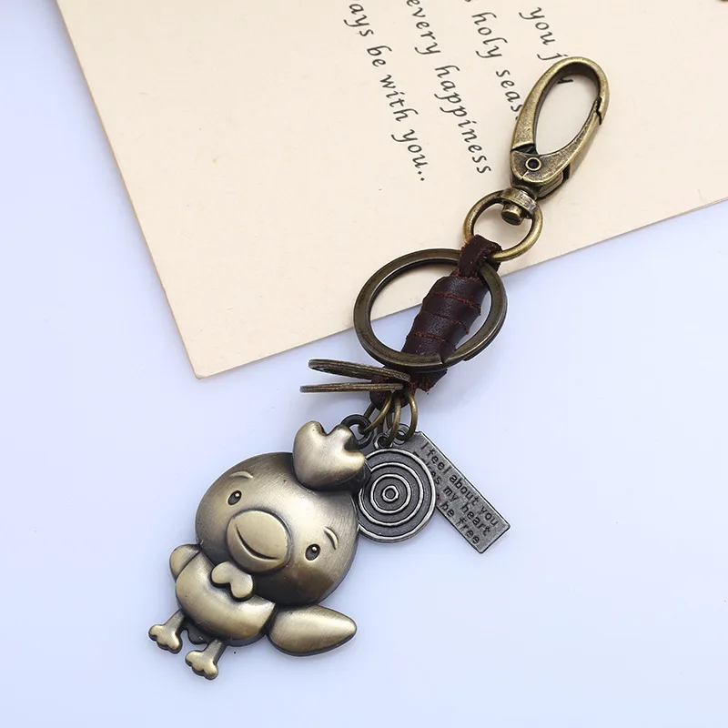 JETSHARK 12 zodiac keychain cow tiger dog rabbit pig key chains Retro cowhide keychain pendant alloy animal metal key chains
