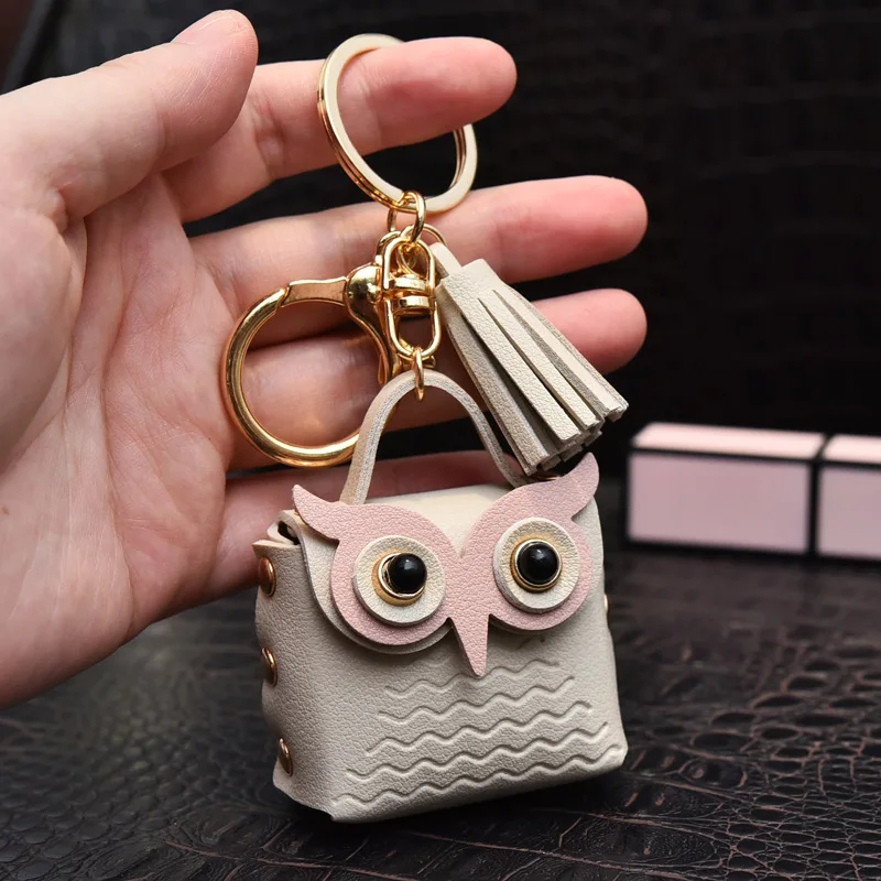 Hot Selling Creative Owl keychain wallet Leather Owl mini coin purses keyring bag wallet key chains Pendant Couple keychains bag