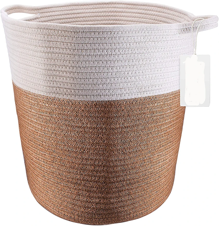 Woven Cotton Rope Storage Basket Laundry Hamper Basket Foldable Container
