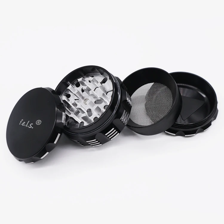 Измельчитель для трав 2,5 дюйма, 4 шт., черный алюминиевый измельчитель для специй, аксессуары для курения со скребком для пыльцы