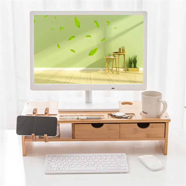 
Best selling new design high quality bamboo pc monitor riser solid durable computer desk 