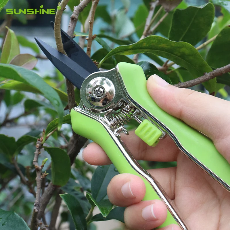 SUNSHINE zinc alloy pruning snips surface chrome TPR soft rubber handle SK5 high carbon steel pruning shears garden shears