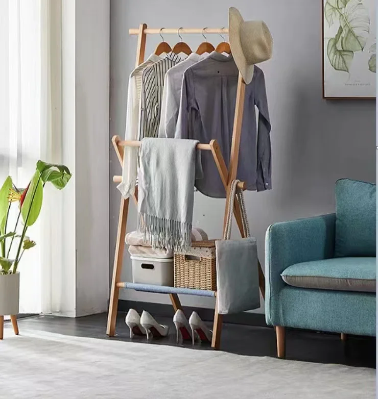 Modern Simple Style  Living Room  Furniture  Creative Solid  Wood Floor Hanger for Cloths coat rack