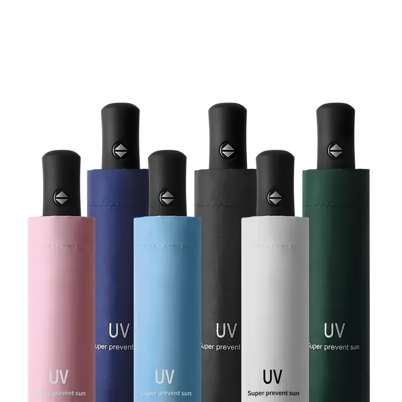 YB Wholesale Promotional 3 Folding Uv Automatic Umbrella for Rain Windproof Custom Umbrella with logo Prints