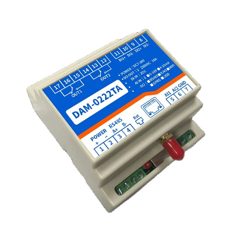 JYCloud  DAM0222TA Relay Output 2 Road 2 Light Coupling 232485 Double Serial Communication MODBUS Agreement