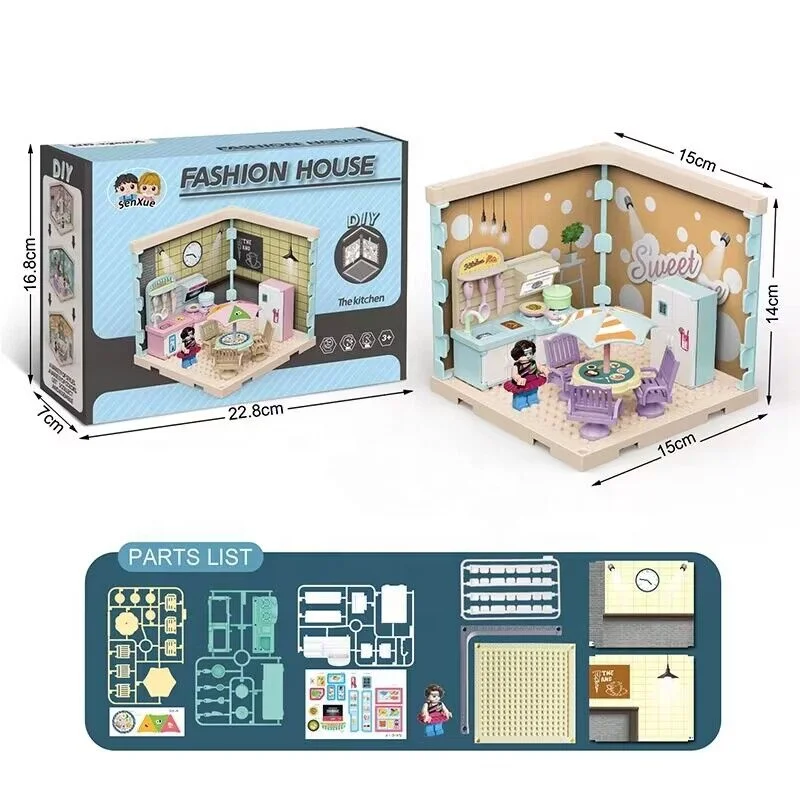 Wholesale DIY Educational Children Customized Toys  Mini Assembling a small villa Kit for Kids Fashion House Colorful Plastic