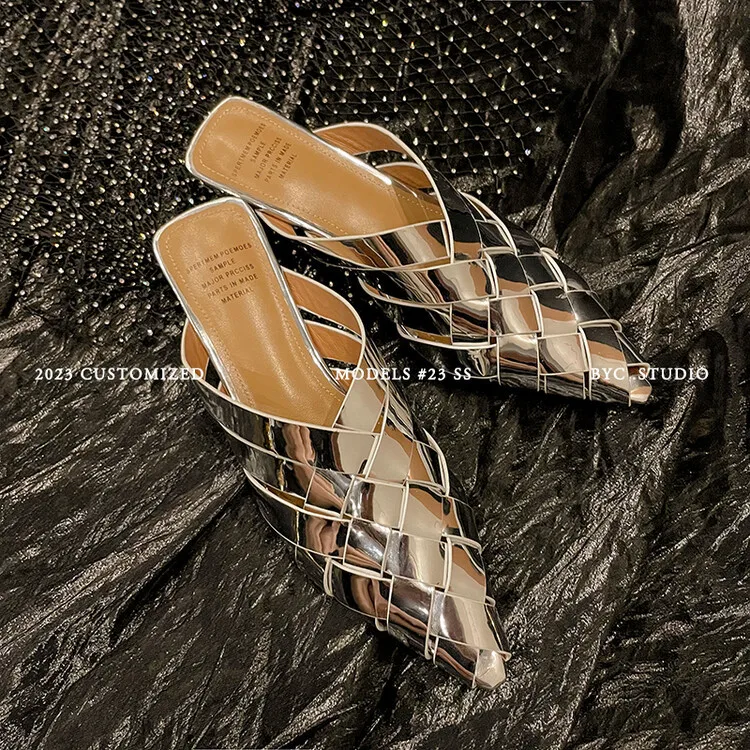Xinzirain Custom Logo Ladies Casual Slide Shoes Point Toe Genuine Leather Soft TPR Sole 3.5cm Low Heel Women Mule Shoes