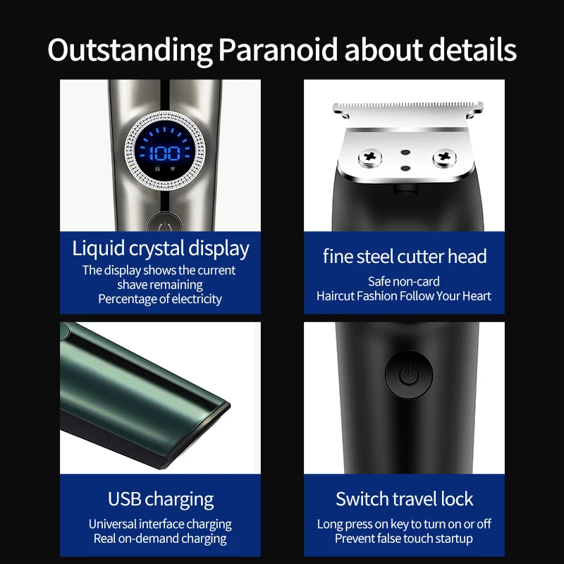 Новый профессиональный набор для стрижки волос, беспроводные парикмахерские машинки для стрижки волос, электрический триммер для бороды для мужчин с ЖК-экраном, 4 направляющими, OEM