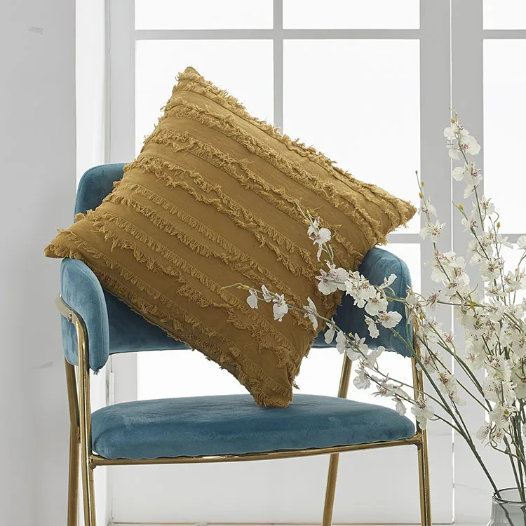 Buti Boho Macrame Solid Cotton Ethnic Knit Tassel  Embroidered Cushion Cover For Sofa