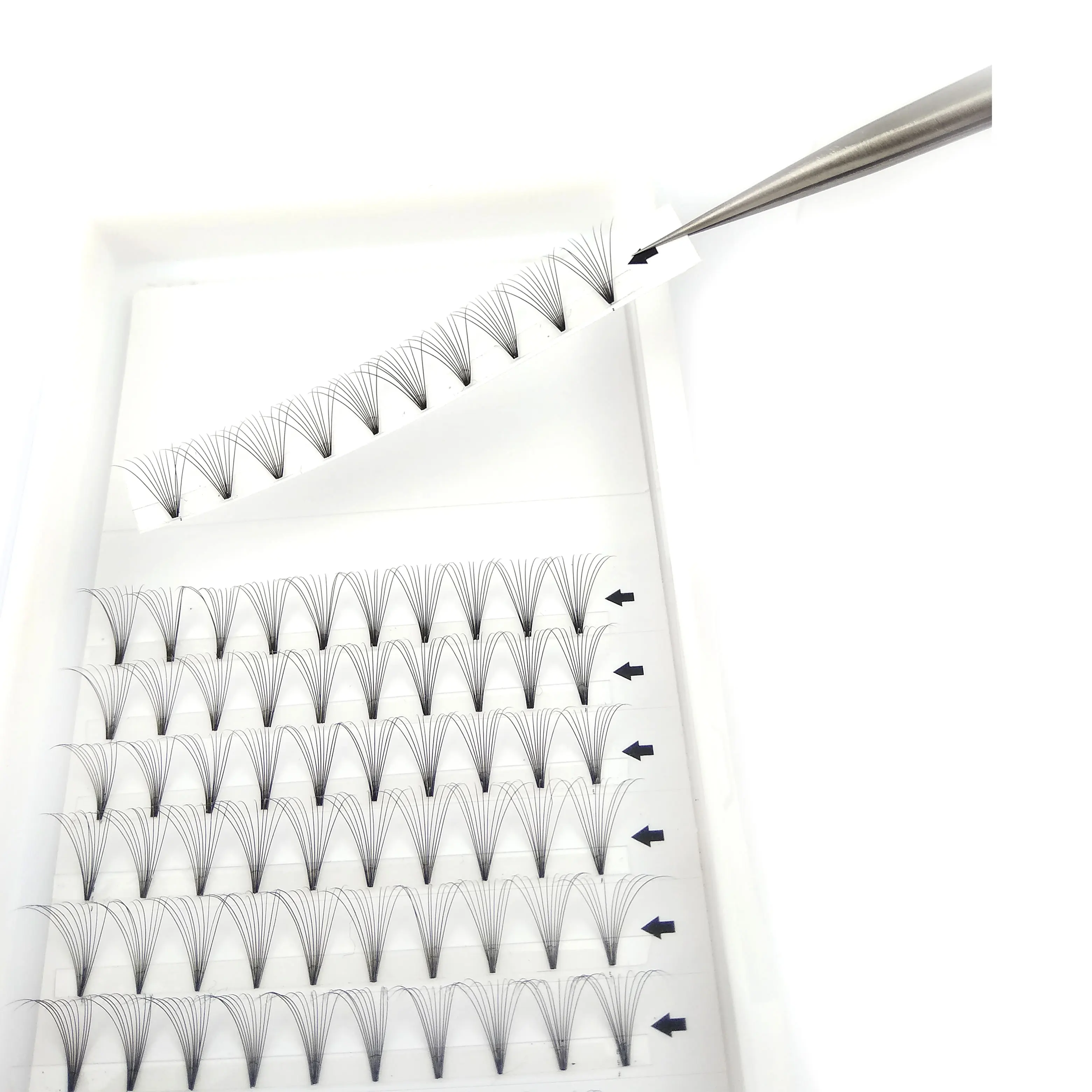 Russian Lash Mink Custom Packaging Fanned Extension Pre-Made Volume Tray Split Eyelash