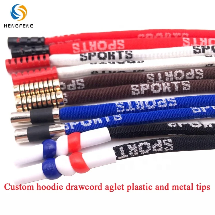 Support Custom Branded Logo Plastic End Tips Polyester Nylon Jacquard Round Drawcord Draw Cord