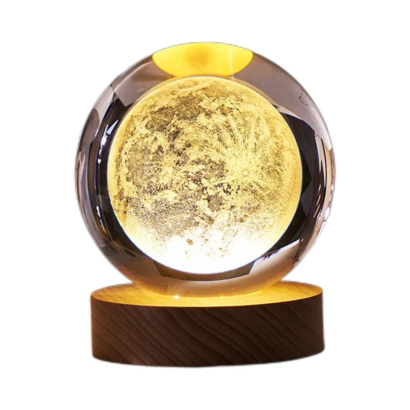 New Design Romantic Modern Crystal Ball Creative Home Decoration Table Lamp Night Light with Wood Base Desk Moon Lights Gifts