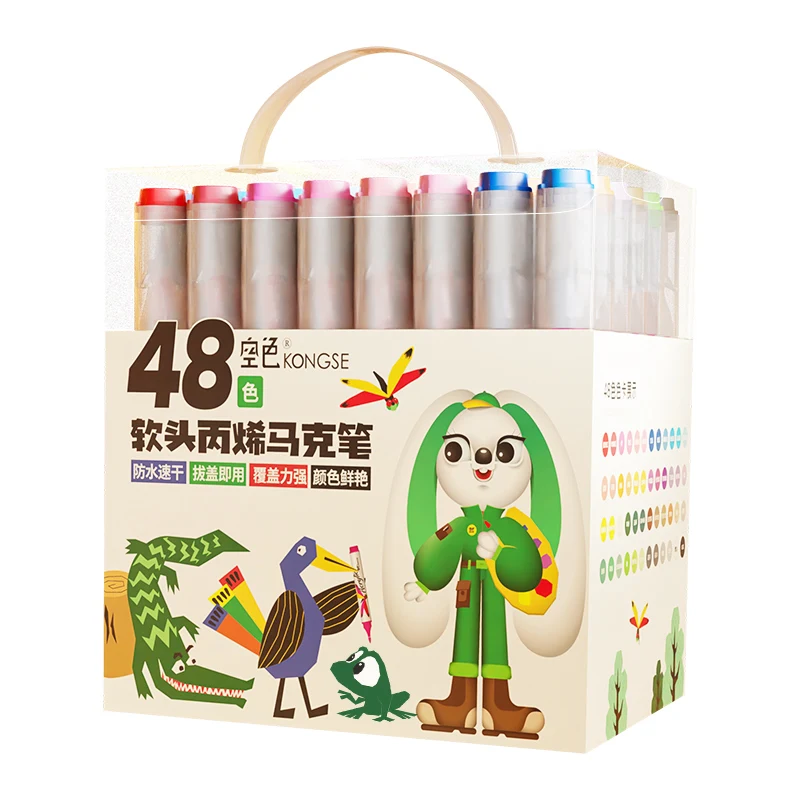 Marker Pens 48 Colors Acrylic Pens Brush Round Tip Pastel Pens for Adult Coloring Book Art Rock Painting Card Making