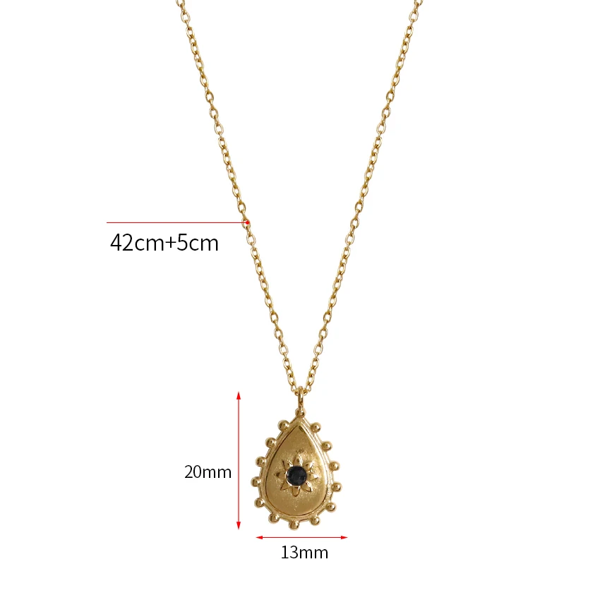Vintage Dainty Necklace Cute Charm Pendant High Polished Stainless Steel Teardrop Shape Natural Stone Pendant Necklace for Daily