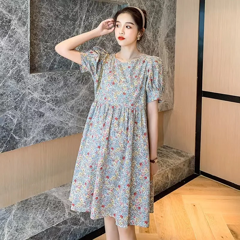 Maternity clothes 2024 Summer new Korean style small floral dress loose age-reducing short sleeve summer dress