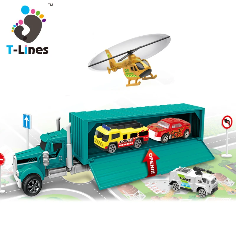 Chenghai Toy DIY Mini 1:65 Kids Diecast Toy Vehicles Die Cast Model Car Alloy Container Truck With Storage Map