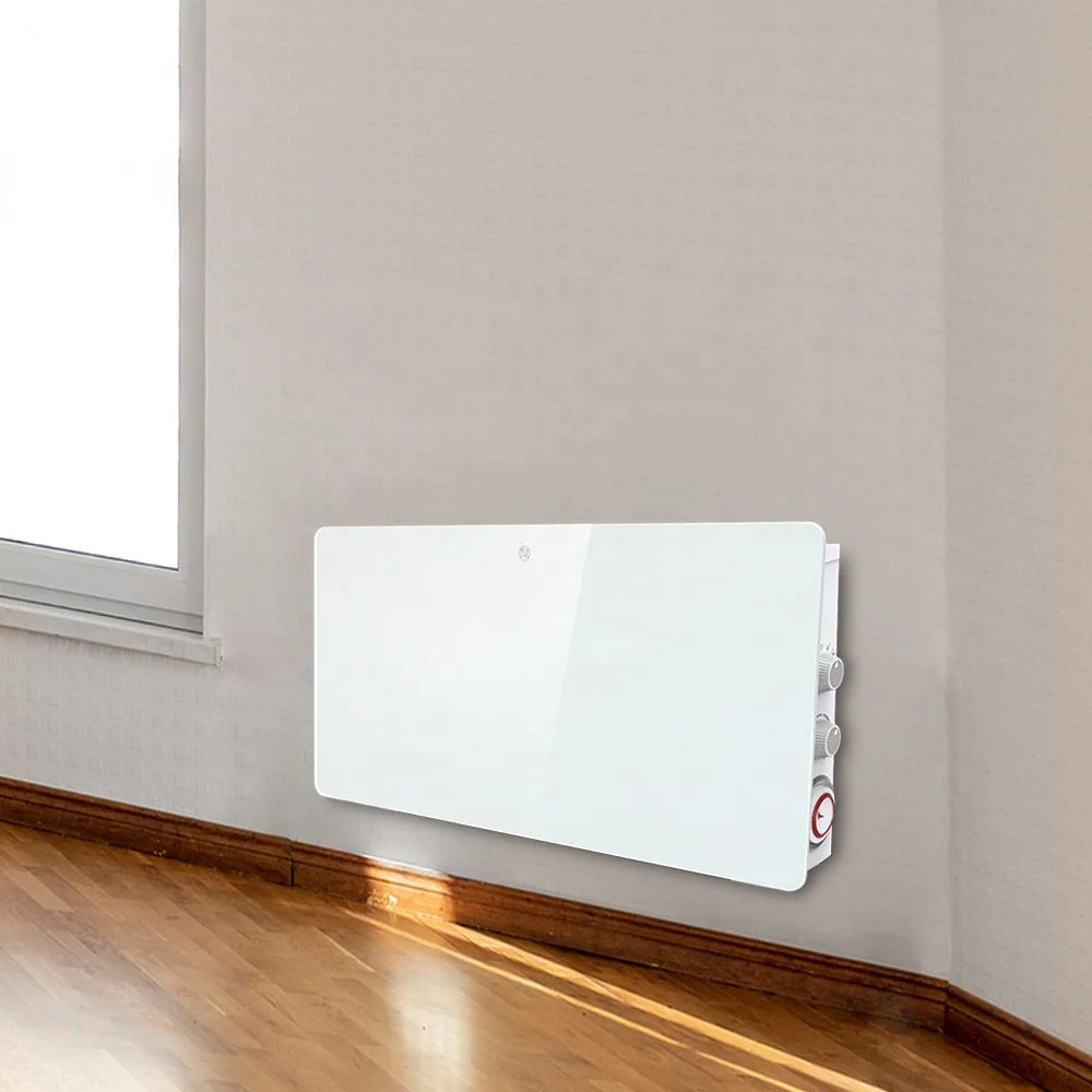 Floor Standing Wall Mounted Glass Panel Heater 1500W Electric Convector Heater for Office Home House White with Timer and Turbo