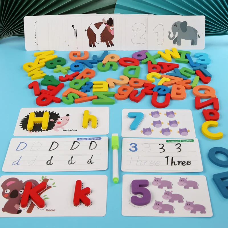 3 in 1 Number Letters Learning Game Toys Alphabet Block Number Math Montessori Spelling Letters Toys For Kids