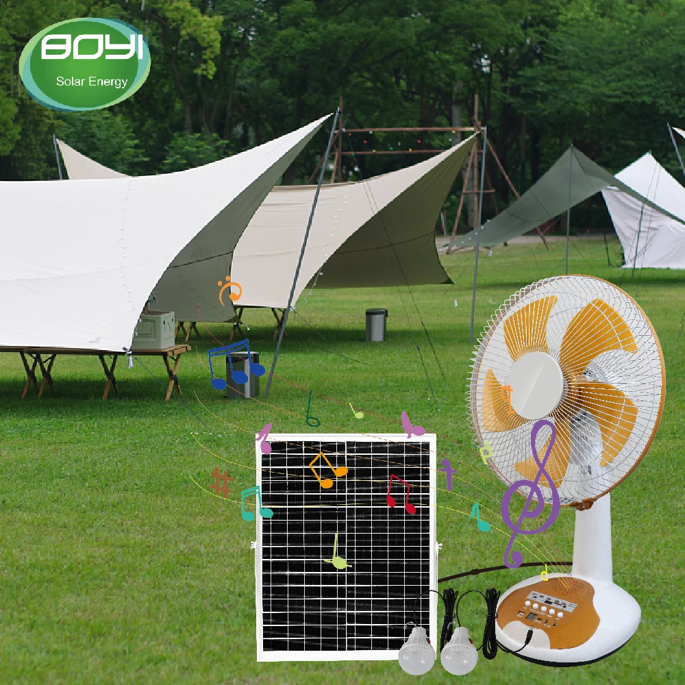 Guangdong rechargeable 12 inch fan 12v dc ac solar fan light with fm radio
