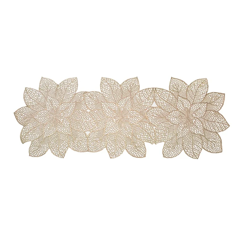 Light luxury bauhinia hollow table runner for decoration PVC Christmas gold table runner