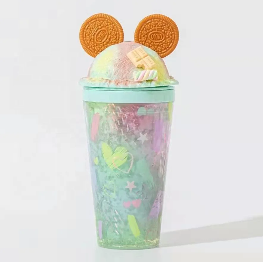 16 oz Double Walled Plastic Dome Lid Mick Ice Cream Ears paper coffee Tumbler Cups with lids and straws