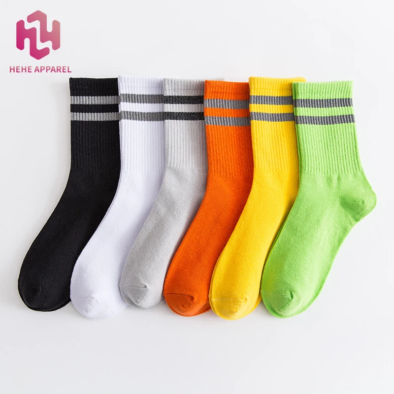 Цветные светящиеся носки, светоотражающие параллельные носки, двойные полосатые флуоресцентные носки, оптовая продажа