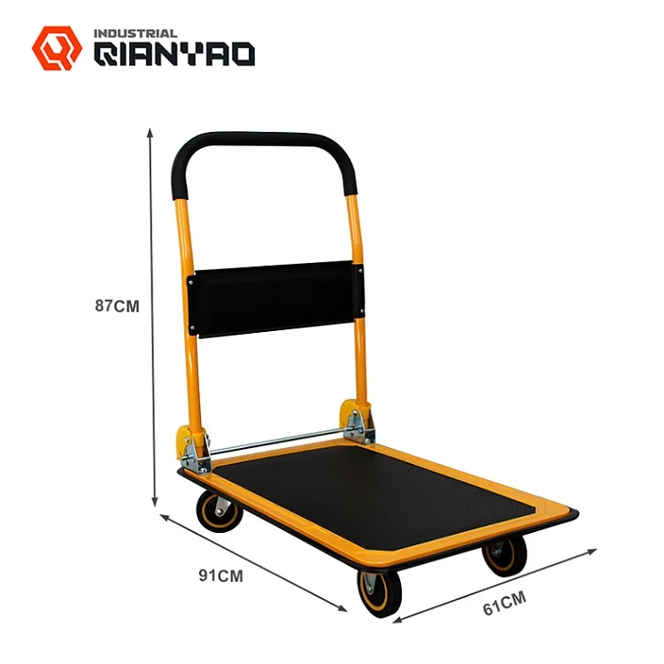 Factory direct price logistical heavy duty steel folding platform hand push trolley cart