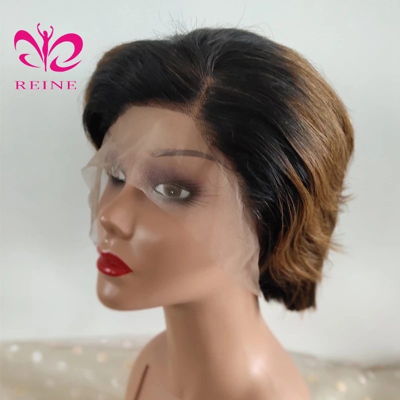Customized Style Pixie Cut Ombre T1B/30 Color Short Bob Wigs Lace Front Wigs Wavy Hair Human Hair Wigs Brazilian Hair Swiss Lace