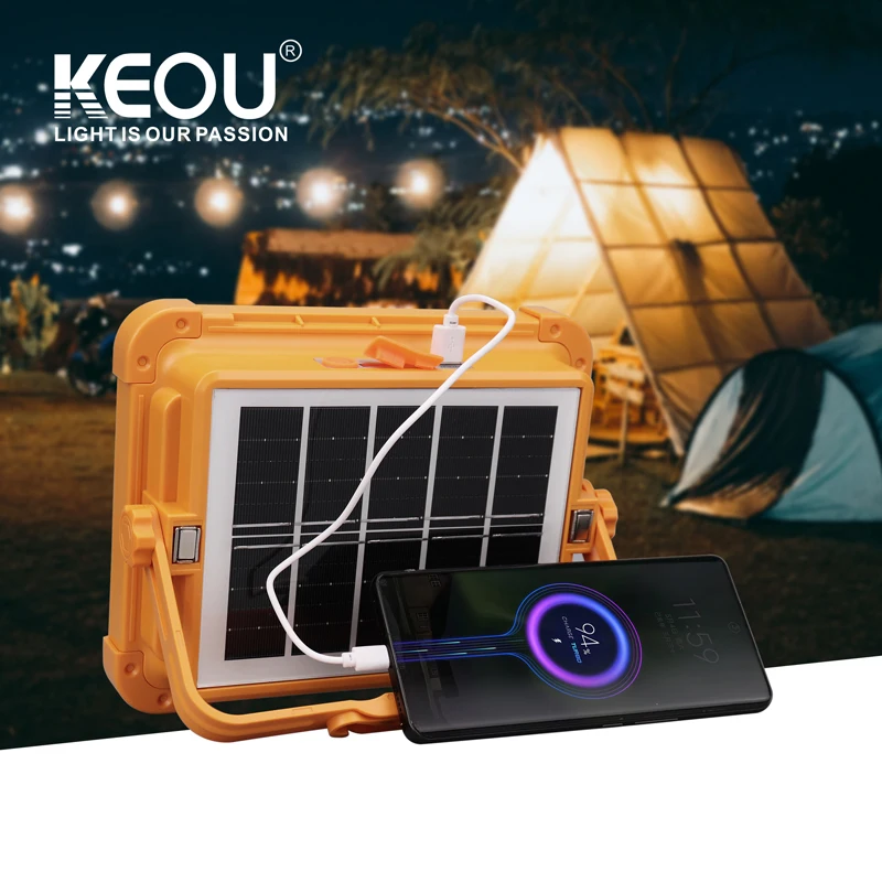 KEOU Rechargeable IP65 60W 100W 200W Portable Charger solar emergency flood light