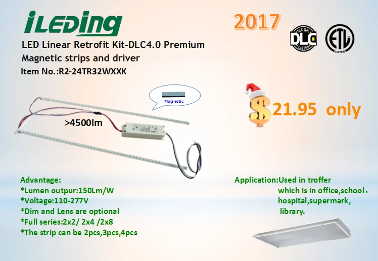 Switch Cct 3500K-4000K-6000K PC Lens Magnetic Led Adjustable Track Light Magnetic troffer Retrofit kit