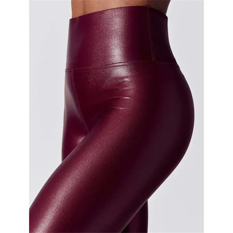 Stylish Ladies Sexy Red Shinny Foil Printing Stretchy Tights High Waisted Full Length Yoga Leggings Pants For Women