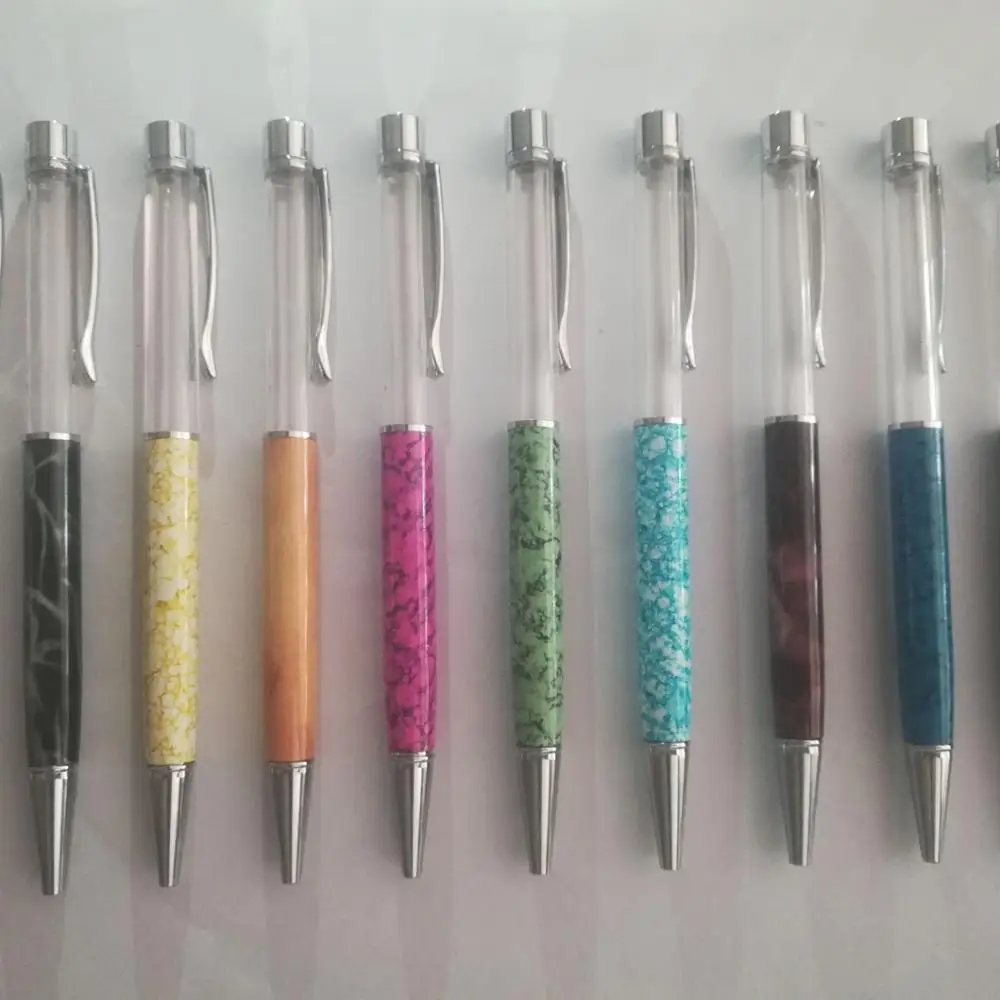 New Style Hot-sale Custom Metal Floater Glitter Pen DIY Marble Color Empty Ballpoint Pen