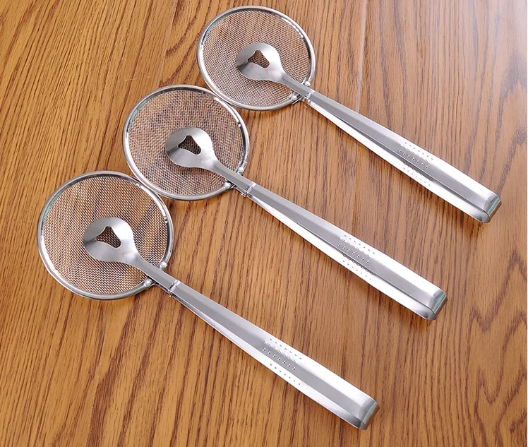 Spoon Oil Scoop Fried Food Scoop Tofu Powder Sieve Strainer FoodOil Clip Kitchen Tools,Stainless steel filter clamp