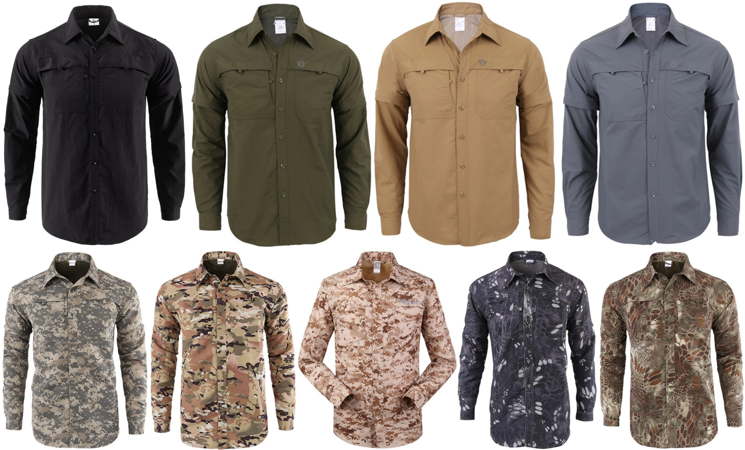 Green Outdoor Sports Removable Long Sleeve Short Sleeve Shirt Camo Quick Dry Clothes