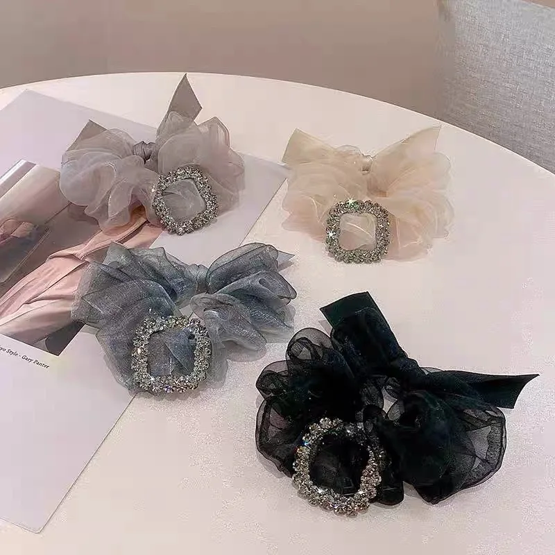 IFOND Diamond Hair Ties Organza Large Intestine Rope Bow Scrunchies Square Hair Circle For Ladies Girls