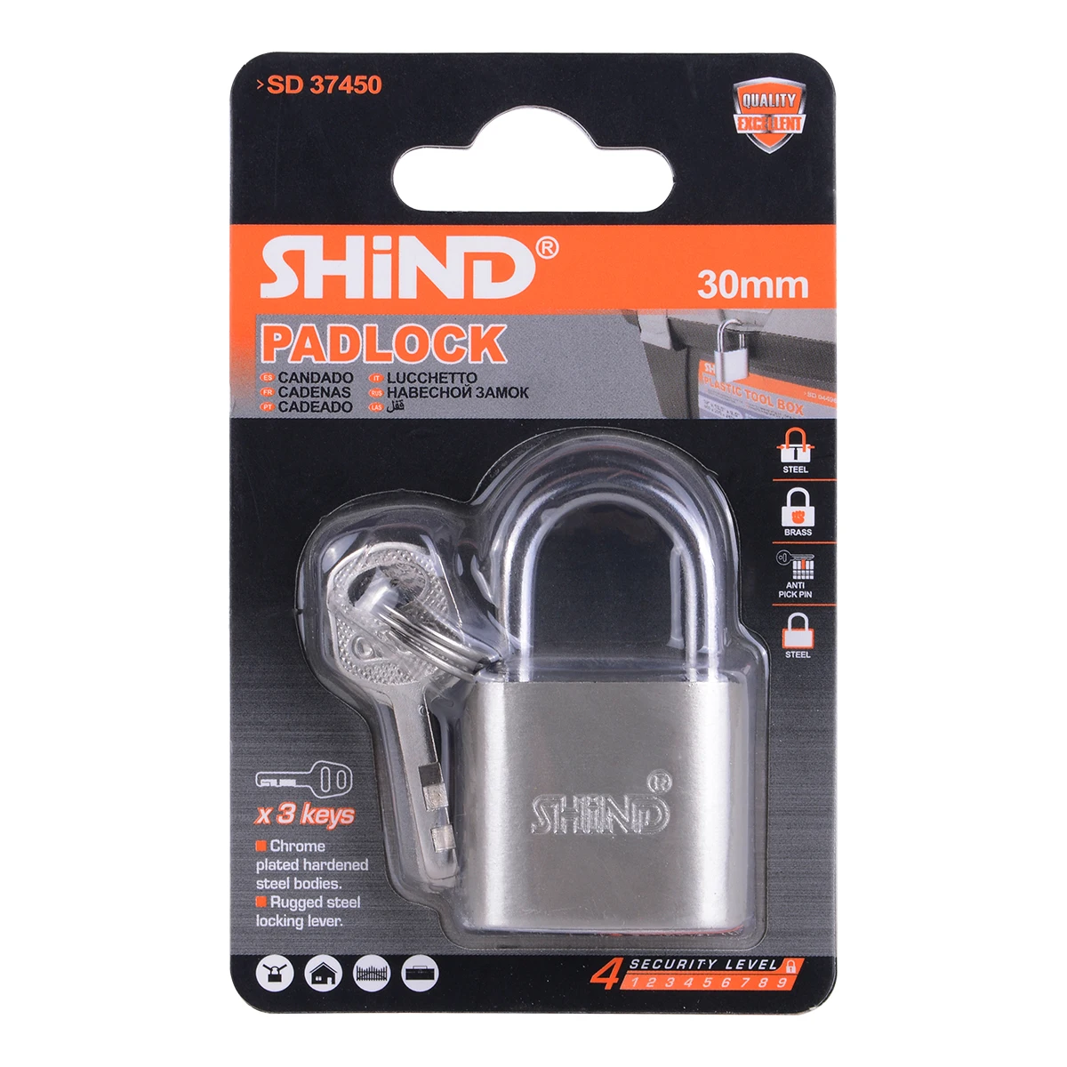 SHIND 37450 Anti-rust Waterproof Matt Steel Padlock 30mm Corrosion Resistant Top Security Stainless Steel Lockout Tools