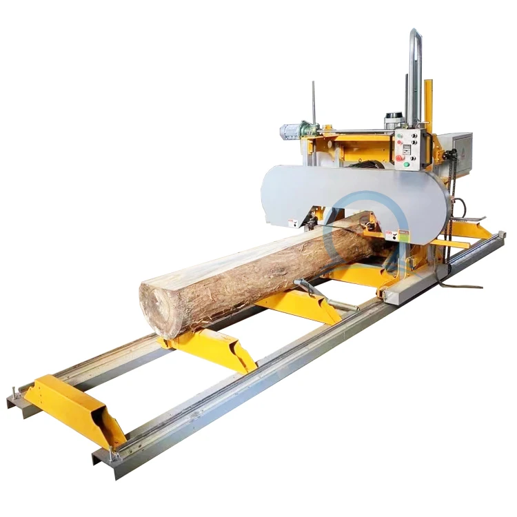 Mobile Wheels Log Cutting Sawmill 31'' Gasoline Engine Portable Band Sawmill with 4m Trailer
