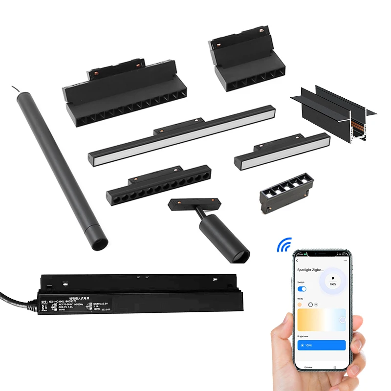 New Zigbee 48V track lights floodlight 10W 20W 30W Linear Rail System Accessories Led Magnetic with tuya