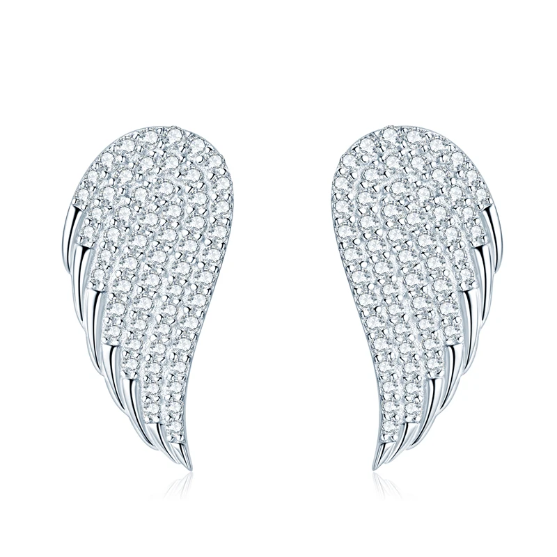 Wedding Jewelry Sparkling 0.40ctt Full Moissanite Stud Earring Exquisite Angel Wings Earrings For Girls Friend women