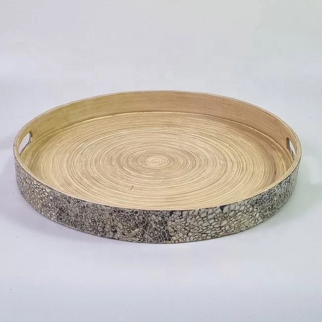 Manufacture Round Tray  Bamboo Decorative Serving Tray Plate Tray for Decoration Coffee shop Restaurant Hotel