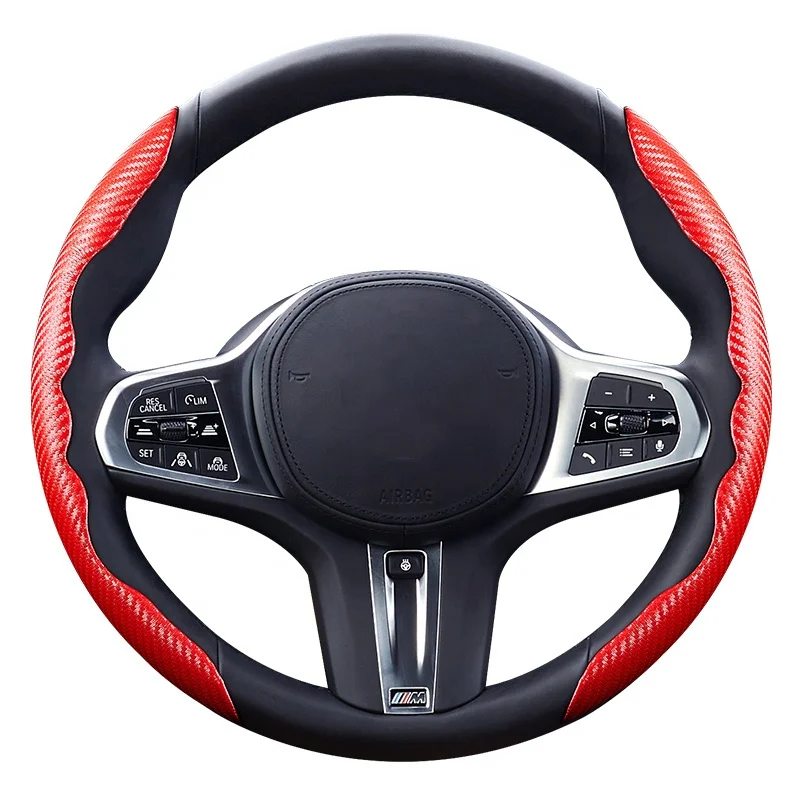Newest glossy carbon fiber universal steering wheel cover anti slip suede pu leather car handle interior accessories wholesale