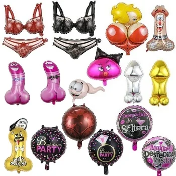 Hot Sale Bachelorette Party Decorations Big Willy Shape Hen Party Balloons For Adult Sexy Lingerie Foil Balloon