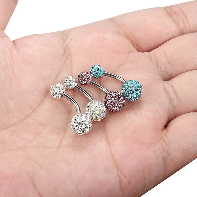 Fashion Screw Big Diamond Balls Navel Ring Bars Piercing Jewelry Woman Belly Button Ring