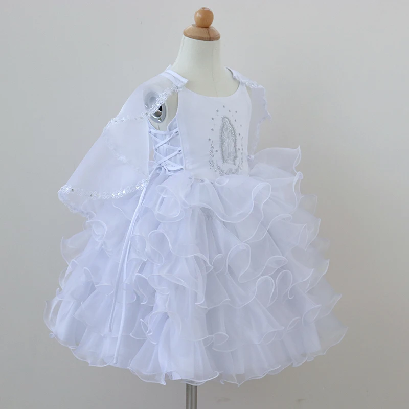 Manufacturer Embroidery Virgin White Ball Gown Beading Christening Dresses Baptism for Baby Girl