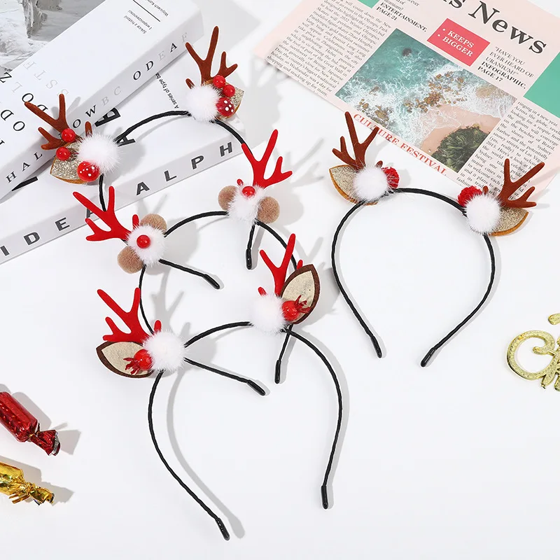 Лидер продаж милые плюшевые оленьи рога блестящие унисекс пластиковая Рождественская повязка на голову шляпа для рождественской вечеринки ежедневное украшение