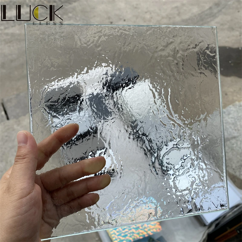 Clear Fused Glass Textured Design Tridimensional Decorative Cast Melted Glass  Cast Glass Slab