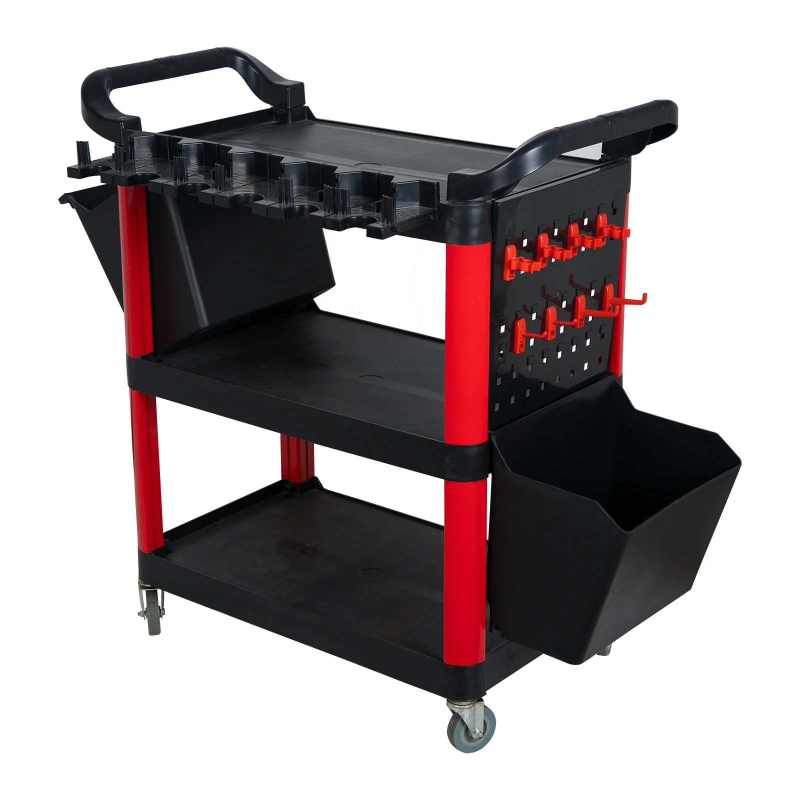 High-Capacity Multi-Purpose Plastic Utility Cart for Professional Cleaning and Storage - Ideal for Hotels and Car Care Shops