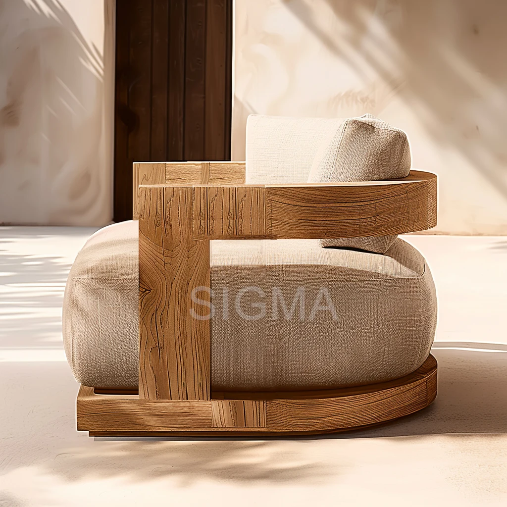 Sigma Hot selling New design wooden sofa set outdoor furniture set Luxury teak patio garden sofa single lounge chair