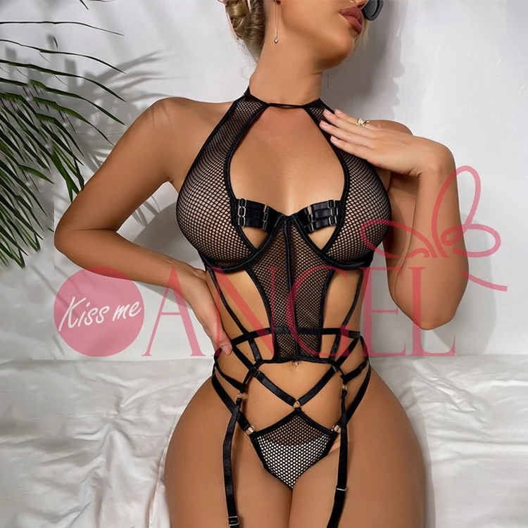 KISS ME ANGEL european and american lace lace mesh splicing perspective slim-fit suspenders pretty girls sexy lingerie