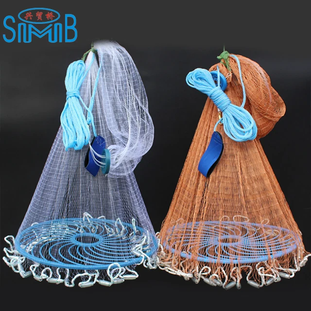 Diameter 7.2m Japanese Style Casting Net Hand Throw  Monofilament Fishing Cast Net Cast Nets with Plastic Ring  Frisbee